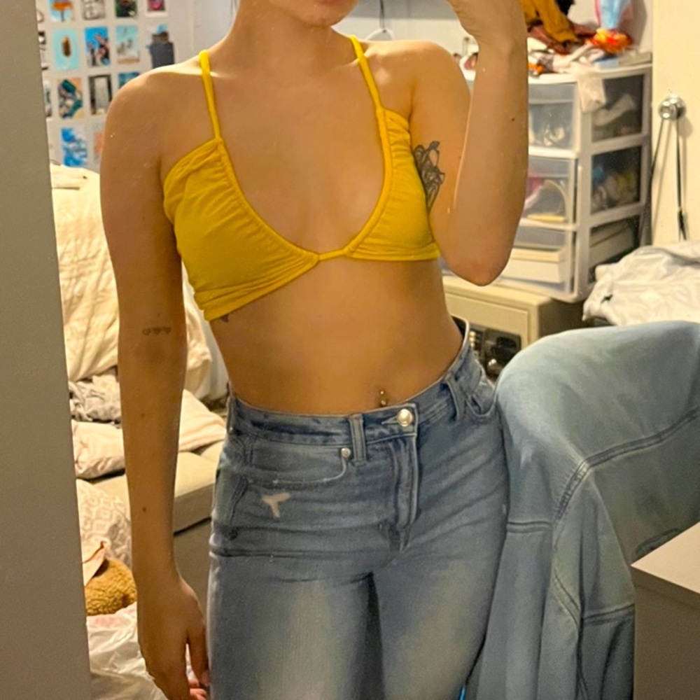 Bright yellow crop top bralette